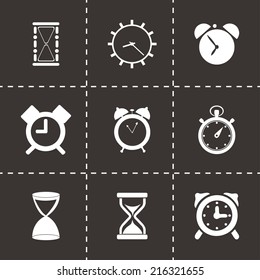 Vector black time icons set on black background