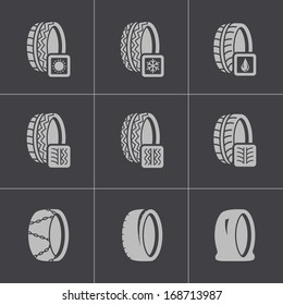 Vector black tire icon set on white background