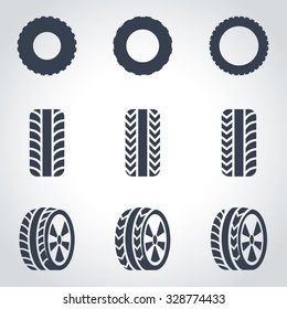 Vector Black Tire Icon Set.