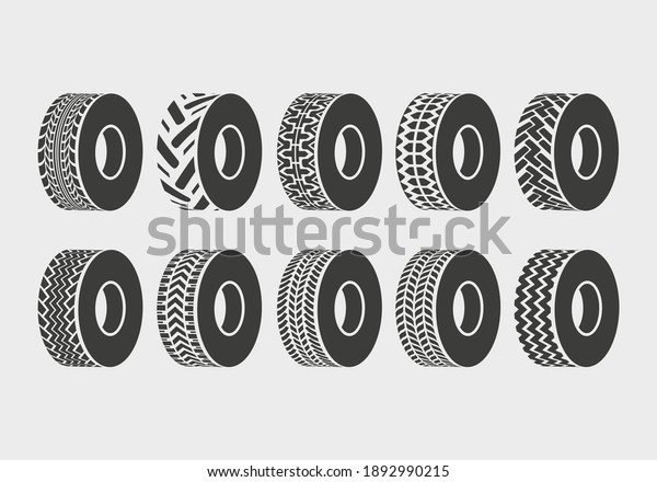 vector black tire icons set\
on gray