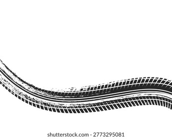 Vector black tire tracks road white background