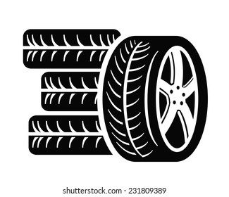 Vector Black Tires Icon On White Background 