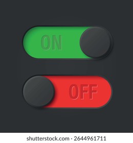 Vector Black Toggle Switch Set. Realistic Toggle Switch. On Off Button, Modern Toggle Switch for User Interface, App, Web, Settings, Technology. UI Element, Control Panel