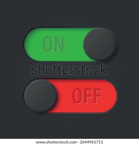 Vector Black Toggle Switch Set. Realistic Toggle Switch. On Off Button, Modern Toggle Switch for User Interface, App, Web, Settings, Technology. UI Element, Control Panel