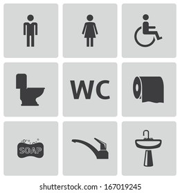 Vector black toilet icons set on white background