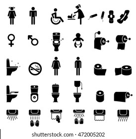 Vector black toilet icons set on white background.