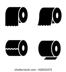 Vector black toilet paper icons set on white background. 