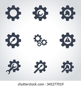 Vector black tools in gear icon set.