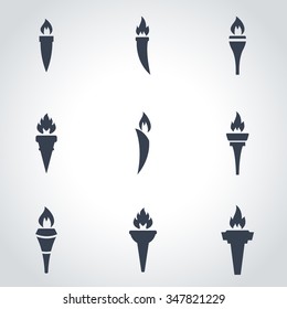 Vector black torch icon set. 
