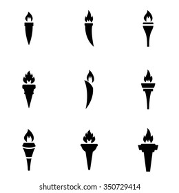 Vector black torch icon set.