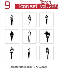 Vector black torch icons set on white background