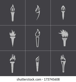 Vector black torch icons set on gray background