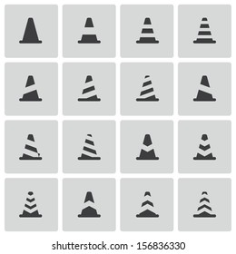 Vector black traffic cone   icons set