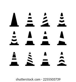 Conjunto de iconos de cono de tráfico negro vectorial