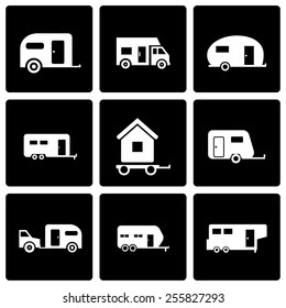 Vector black trailer icon set on black background