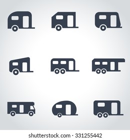 Vector black trailer icon set on grey background