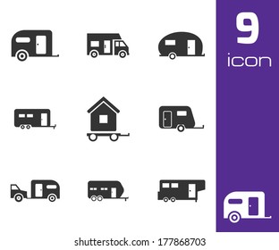 Vector black trailer icons set white background