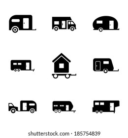 Vector black trailer icons set on white background