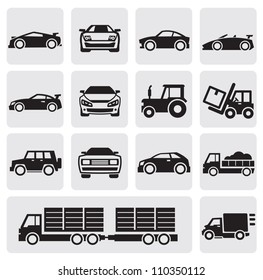 vector black of transport icons set on gray