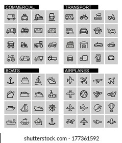 vector black transport icons set