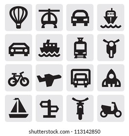 vector black transportation icon set on gray