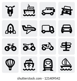 vector black transportation icon set on gray