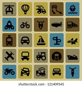 vector black transportation icon set on color