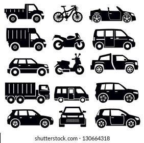 vector black transportation icon set on white