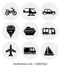 Vector black transportation icons. Icon set