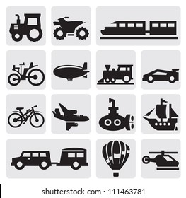 Vector black transportation icons set on gray