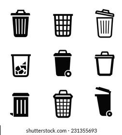 vector black trash can icon on white background