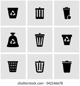 Vector black trash can icon set.