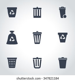 Vector black trash can icon set.