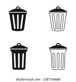 Vector black trash can icons set,  Black illustration isolated for graphic and web design.