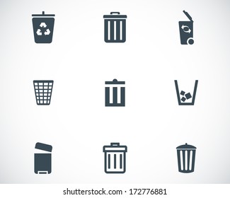 Vector black trash can icons set on white background