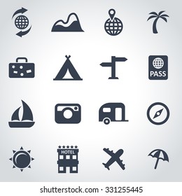 Vector black travel icon set.