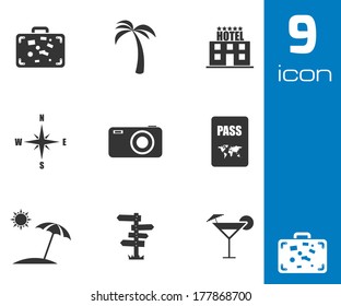 Vector black travel icons set. 