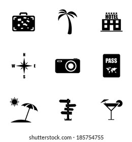 Vector black travel icons set on white background.