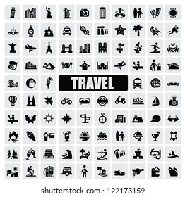 Vector Black Travel And Landmarks Icons Set