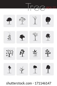 vector black trees icon set