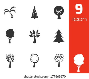 Vector black trees icons set on white background