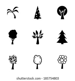 Vector black trees icons set white background