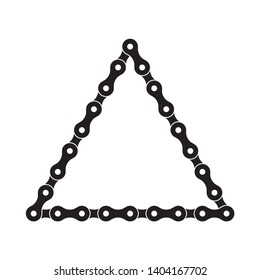 Vector black triangle created from bike chain. Isolated on white background.

