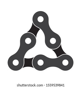 Vector black triangle created from bike chain. Isolated on white background.