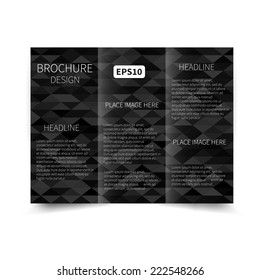 Vector black tri-fold brochure design template with abstract geometric background with triangles EPS 10  Tri-Fold Mock up & back Brochure Design