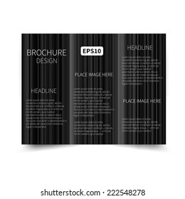 Vector black tri-fold brochure design template with abstract background with lines EPS 10  Tri-Fold Mock up & back Brochure Design