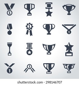 Vector black trophy and awards icon set.