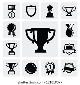 vector black trophy and awards icons set