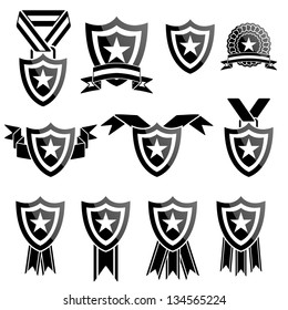 Vector black trophy and awards icons set