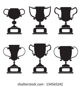 Vector black trophy and awards icons set